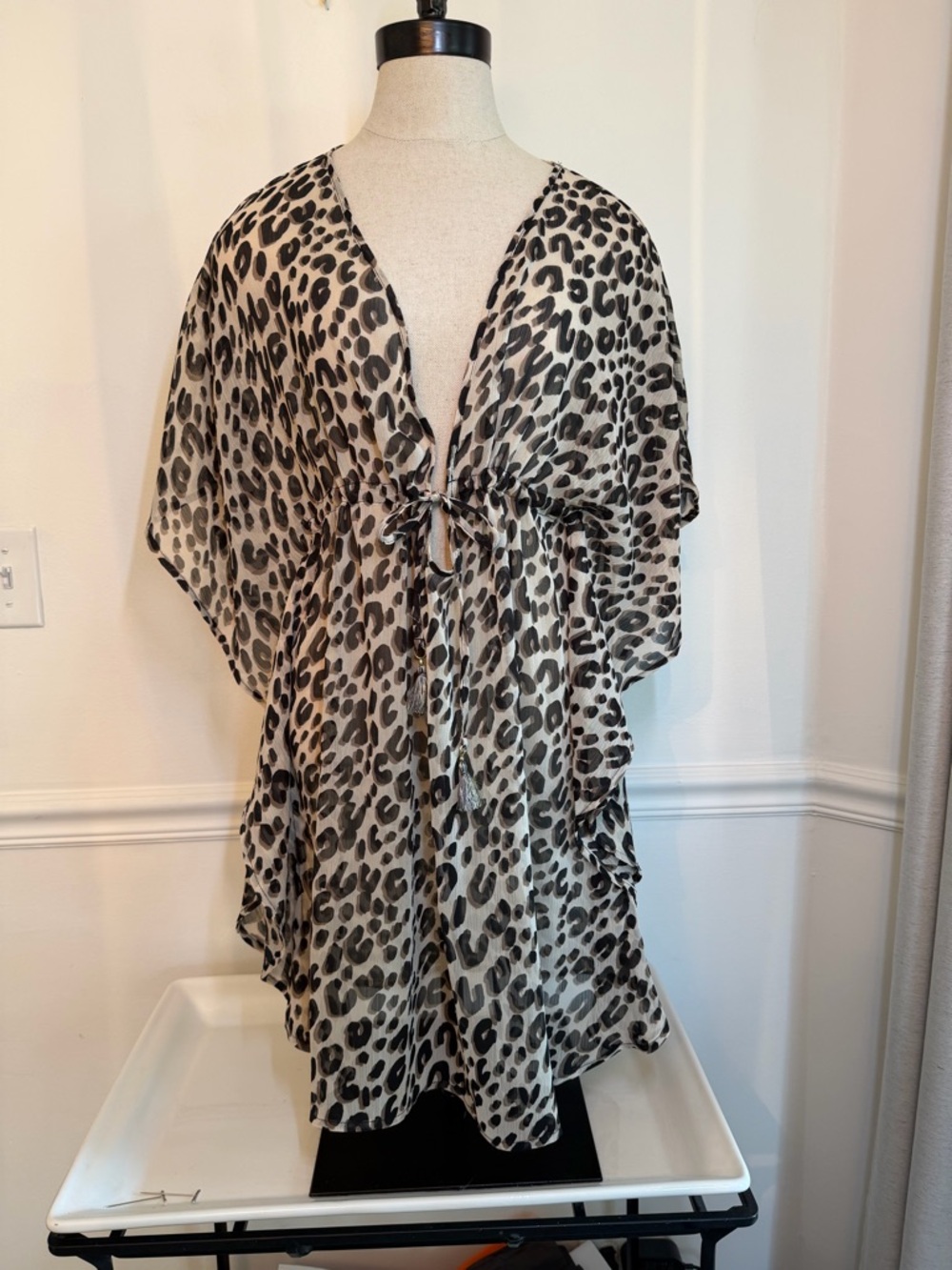 Blue Rod Beattie Cheetah Chiffon Caftan  Cover-Up - NWT - Size S